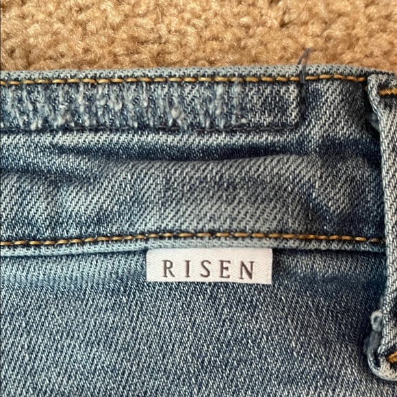 Risen Button Fly Distressed Wide Raw Hem Jeans - Picture 7 of 10